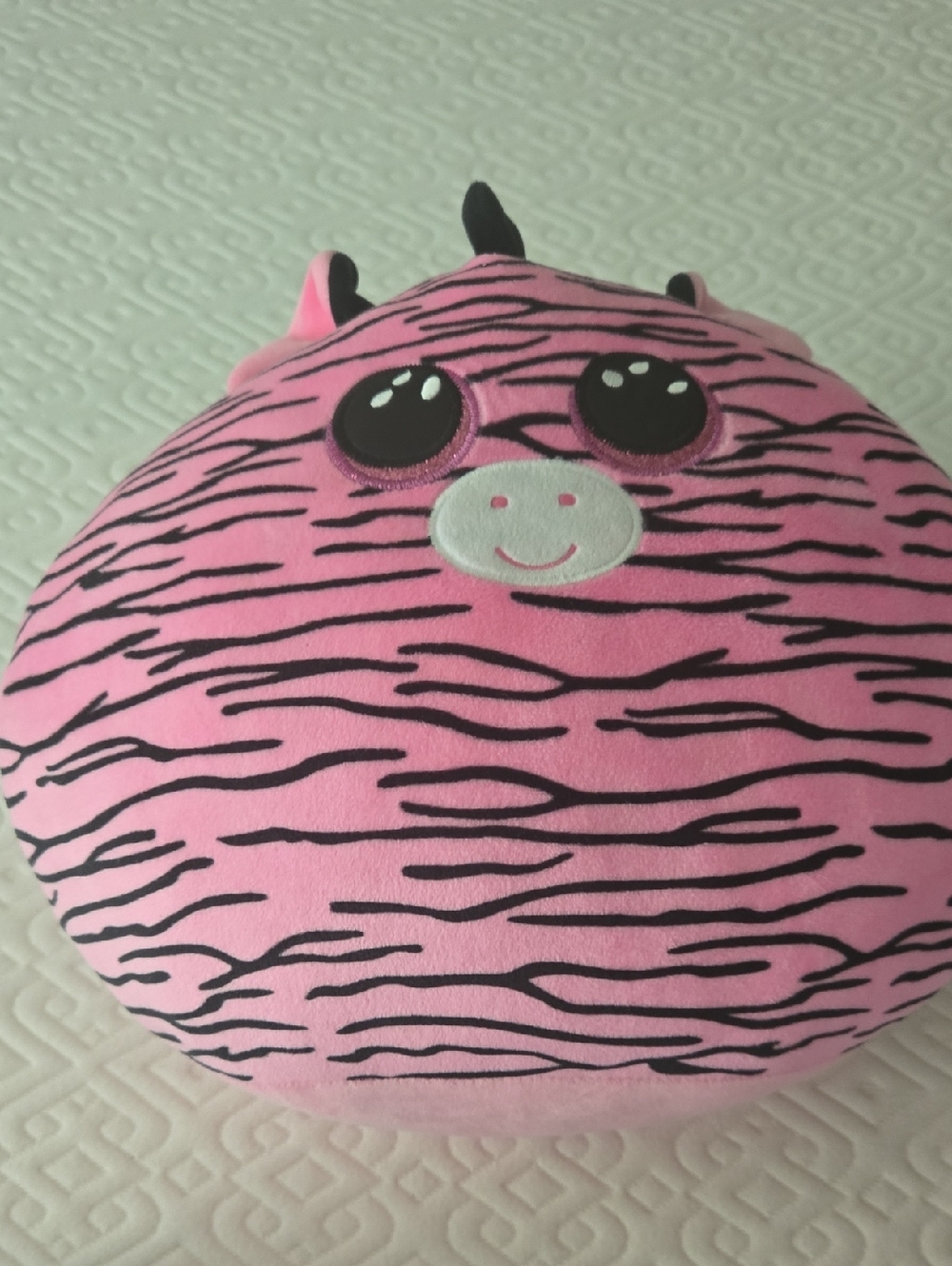Ty Pink Zebra Plush Pillow - Black Accents